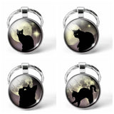 Black Cat Eyes Keychain Keyring Halloween Cat Glass Cabochon Pendant Key Chain Rings Keyholder Halloween Party Cosplay Gifts