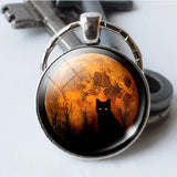 Black Cat Eyes Keychain Keyring Halloween Cat Glass Cabochon Pendant Key Chain Rings Keyholder Halloween Party Cosplay Gifts