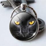 Black Cat Eyes Keychain Keyring Halloween Cat Glass Cabochon Pendant Key Chain Rings Keyholder Halloween Party Cosplay Gifts