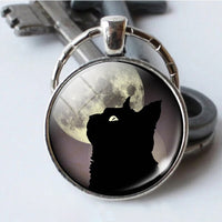 Black Cat Eyes Keychain Keyring Halloween Cat Glass Cabochon Pendant Key Chain Rings Keyholder Halloween Party Cosplay Gifts