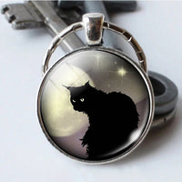 Black Cat Eyes Keychain Keyring Halloween Cat Glass Cabochon Pendant Key Chain Rings Keyholder Halloween Party Cosplay Gifts