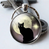 Black Cat Eyes Keychain Keyring Halloween Cat Glass Cabochon Pendant Key Chain Rings Keyholder Halloween Party Cosplay Gifts