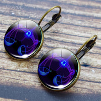 12 Constellation Earrings Simple Style Glass Dome Jewelry Zodiac Sign Ear Hoop Earring Daughter Girl Women Birthday Gifts