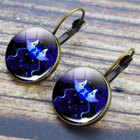 12 Constellation Earrings Simple Style Glass Dome Jewelry Zodiac Sign Ear Hoop Earring Daughter Girl Women Birthday Gifts