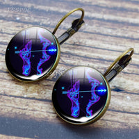 12 Constellation Earrings Simple Style Glass Dome Jewelry Zodiac Sign Ear Hoop Earring Daughter Girl Women Birthday Gifts