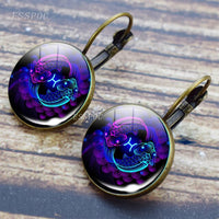 12 Constellation Earrings Simple Style Glass Dome Jewelry Zodiac Sign Ear Hoop Earring Daughter Girl Women Birthday Gifts