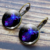 12 Constellation Earrings Simple Style Glass Dome Jewelry Zodiac Sign Ear Hoop Earring Daughter Girl Women Birthday Gifts