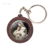 Christmas Jewelry Key Chain Cherub Angel Wings By Bouguereau " The First Kiss " Glass Cabochon Wooden Pendant Keychain Key Rings