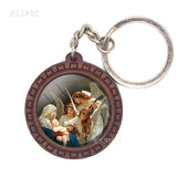 Christmas Jewelry Key Chain Cherub Angel Wings By Bouguereau " The First Kiss " Glass Cabochon Wooden Pendant Keychain Key Rings