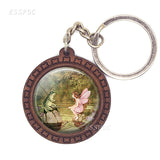 Christmas Jewelry Key Chain Cherub Angel Wings By Bouguereau " The First Kiss " Glass Cabochon Wooden Pendant Keychain Key Rings