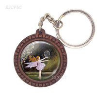 Christmas Jewelry Key Chain Cherub Angel Wings By Bouguereau " The First Kiss " Glass Cabochon Wooden Pendant Keychain Key Rings