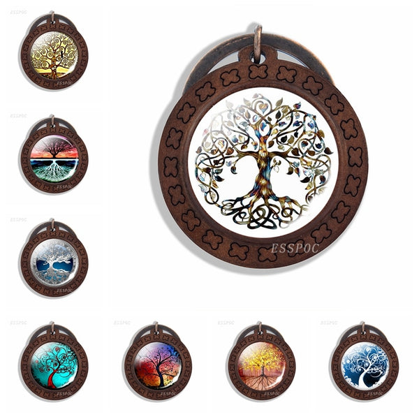 Tree of Life Keychain Life Tree Art Picture Glass Cabochon Wooden Keychain Vintage Key Chains Tree of Life