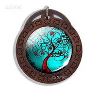 Tree of Life Keychain Life Tree Art Picture Glass Cabochon Wooden Keychain Vintage Key Chains Tree of Life