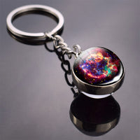 Galaxy Keychain Univers Space Art Picture Cabochon Glass Ball Key Chains Double Side Pendant Keyring Christmas Gift