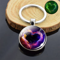 Luminous Heart Double Sides Glass Keychain Glow in the Dark Fire Dragon Swan Flower Photo Couple's Lover's Gifts Key Chain Rings