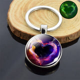 Luminous Heart Double Sides Glass Keychain Glow in the Dark Fire Dragon Swan Flower Photo Couple's Lover's Gifts Key Chain Rings