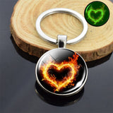 Luminous Heart Double Sides Glass Keychain Glow in the Dark Fire Dragon Swan Flower Photo Couple's Lover's Gifts Key Chain Rings