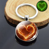 Luminous Heart Double Sides Glass Keychain Glow in the Dark Fire Dragon Swan Flower Photo Couple's Lover's Gifts Key Chain Rings