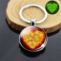 Luminous Heart Double Sides Glass Keychain Glow in the Dark Fire Dragon Swan Flower Photo Couple's Lover's Gifts Key Chain Rings