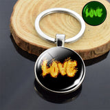 Luminous Heart Double Sides Glass Keychain Glow in the Dark Fire Dragon Swan Flower Photo Couple's Lover's Gifts Key Chain Rings