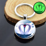 Luminous Heart Double Sides Glass Keychain Glow in the Dark Fire Dragon Swan Flower Photo Couple's Lover's Gifts Key Chain Rings