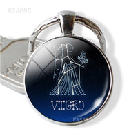 Leo Aries Virgo Key Chain 12 Constellation Zodiac Sign Pendant Keychains Glass Cabochon Keyring Gift for Women Gifts