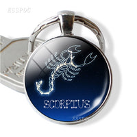 Leo Aries Virgo Key Chain 12 Constellation Zodiac Sign Pendant Keychains Glass Cabochon Keyring Gift for Women Gifts