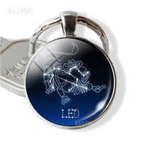 Leo Aries Virgo Key Chain 12 Constellation Zodiac Sign Pendant Keychains Glass Cabochon Keyring Gift for Women Gifts