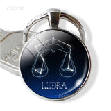 Leo Aries Virgo Key Chain 12 Constellation Zodiac Sign Pendant Keychains Glass Cabochon Keyring Gift for Women Gifts