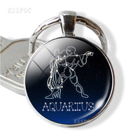 Leo Aries Virgo Key Chain 12 Constellation Zodiac Sign Pendant Keychains Glass Cabochon Keyring Gift for Women Gifts