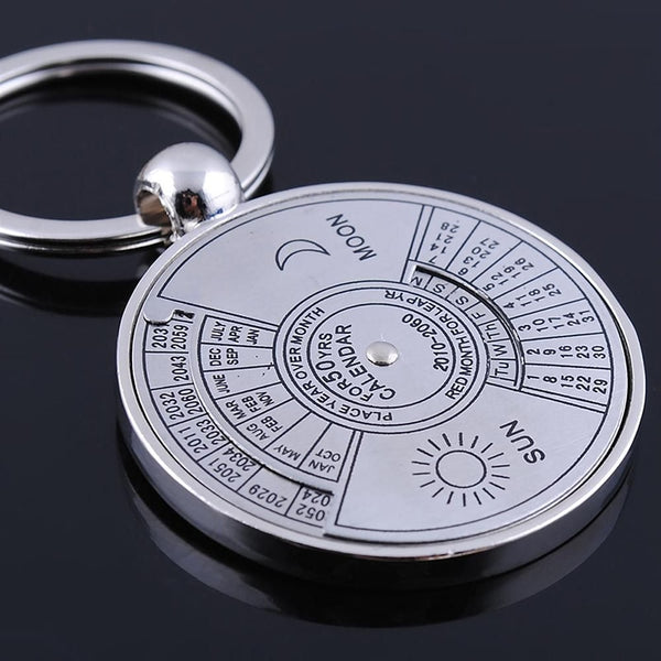 50 Years Super Perpetual Calendar Keychain Silver Color Astrology Party Key Chains Holder Car Bag Keyring Gifts