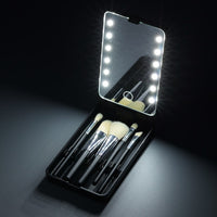 360° Rotation LED Travel Makeup Brushes Set Folding Cosmetic HD Mirror Portable Make Up Brush Box Beauty Tools Maquiagem