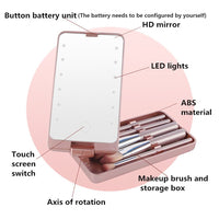 360° Rotation LED Travel Makeup Brushes Set Folding Cosmetic HD Mirror Portable Make Up Brush Box Beauty Tools Maquiagem