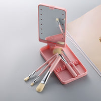 360° Rotation LED Travel Makeup Brushes Set Folding Cosmetic HD Mirror Portable Make Up Brush Box Beauty Tools Maquiagem