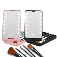 360° Rotation LED Travel Makeup Brushes Set Folding Cosmetic HD Mirror Portable Make Up Brush Box Beauty Tools Maquiagem