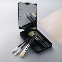 360° Rotation LED Travel Makeup Brushes Set Folding Cosmetic HD Mirror Portable Make Up Brush Box Beauty Tools Maquiagem