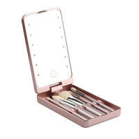 360° Rotation LED Travel Makeup Brushes Set Folding Cosmetic HD Mirror Portable Make Up Brush Box Beauty Tools Maquiagem