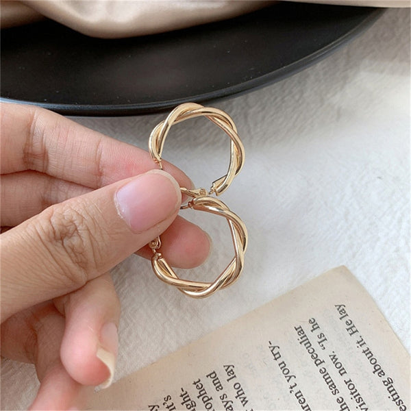 2021 Fashion Distortion Interweave Twist Metal Circle Geometric Round Hoop Earrings for Women Accessories Retro Party Jewelry