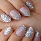 Ombre Butterfly False Nails Sparkly Holographic Glitter Nails Press On Short Reusable Fingernail With Glue Sticker Nageltips