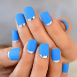 Sky Blue Full Nail Kit False Tips Press Ons Short For DIY Nail Art Salon Fake Nail Extension With Glue Adhesive Matte Squoval