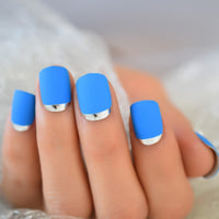 Sky Blue Full Nail Kit False Tips Press Ons Short For DIY Nail Art Salon Fake Nail Extension With Glue Adhesive Matte Squoval