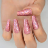 Holographic Silver Glitter Press On Nails Short Style Daily Wear Nude Pink Lady False Nails Oval Shape Nail Art Tips