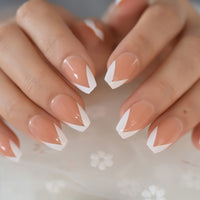 Beige French Nails White Tip Squoval False Nails Short Medium Size Ladies Artificial Manicure Tips for Daily Wear