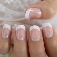 Beige French Nails White Tip Squoval False Nails Short Medium Size Ladies Artificial Manicure Tips for Daily Wear