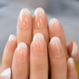 Beige French Nails White Tip Squoval False Nails Short Medium Size Ladies Artificial Manicure Tips for Daily Wear