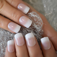 Beige French Nails White Tip Squoval False Nails Short Medium Size Ladies Artificial Manicure Tips for Daily Wear