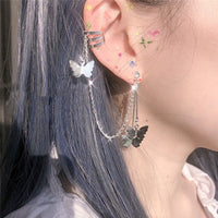 2021 Fashion Butterfly Tassel Clip Earrings Ear hook Stainless Steel Ear Clips Chain Double pierced Earrings Women Girls Jewelry