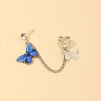 2021 Fashion Butterfly Tassel Clip Earrings Ear hook Stainless Steel Ear Clips Chain Double pierced Earrings Women Girls Jewelry