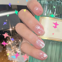 Spring Summer Colorful Graffiti Women False nails with jelly glue finished fake nails waterproof removable press on nail patches