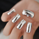 Shine Rock Style Mirror Light Fake Nail Patch Metal Plating Press On Nail Artificial Tip Light Blue Metallic Hard Nail Stuff